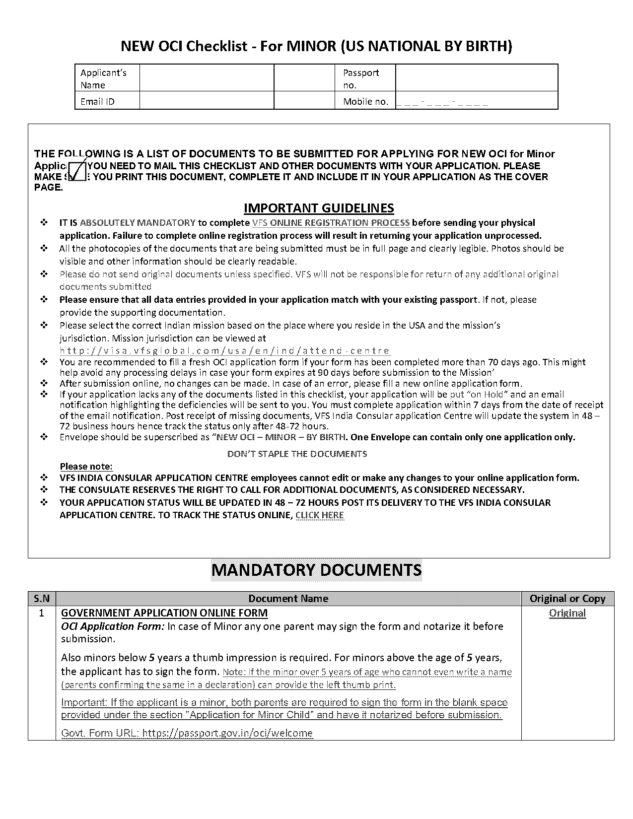 oci requirements for minors